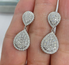 4.50Ct Lab-Created Diamond Cluster Drop &amp; Dangle Earrings 14K White Gold Plated - £110.31 GBP