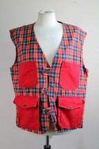 Vtg 80s Category 5 S Red Plaid Cotton Denim Pockets Vest USA Made Mexico - £19.92 GBP