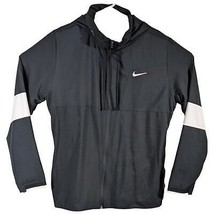 Nike Mens Dry Jacket Vented Running Training CV0094-010 Black White Tuck Hood - £37.78 GBP