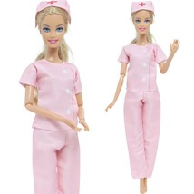 Doll Nurse Uniform For Barbie Doll Handmade Nurse Uniform Top Trouser Doll Wear - £3.79 GBP