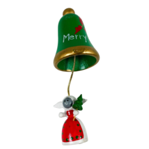 1985 Wooden Christmas Ornament Lamb Red Apron Green Bell Tree Holly Retro Vtg 5&quot; - £10.75 GBP