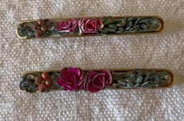 ⭕⭕VTG, 2 x hair clip, 70s/80s, metal and ceramic roses length 5cm - $11.88