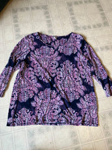 Chico&#39;s Zenergy blue pink 3/4 Sleeve Geometric Print sz 2 Large Round Neck - £18.83 GBP