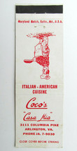 Coco&#39;s &quot;Casa Mia&quot; Restaurant  - Arlington, Virginia 20 Strike Matchbook Cover VA - £1.59 GBP