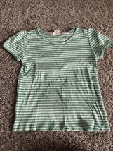 Mini Boden 11-12 Girls Stripe Short Sleeve Shirt Green/white Play Pull Over - £4.70 GBP