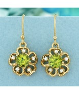 Natural Peridot and Pearl Vintage Style Forget Me Not Drop Earrings in 9... - £598.76 GBP
