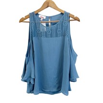 Bongo Juniors L Gauzy Cold Shoulder Top Crochet Lace Blue Bohemian Beachy - £11.65 GBP