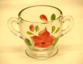 Bartlett Collins Footed Sugar Bowl Clear Glass Hand Painted Pink Flowers... - £7.90 GBP