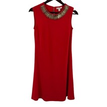 Dress Barn Red Sleeveless Embellished Collar Fit &amp; Flare Dress Size Small New - £12.70 GBP