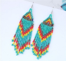 2021 Colorful Boho Ethnic Tassel Beads Long Drop Earrings Vintage Women Spring S - £6.65 GBP