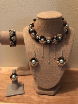 Light Turquoise &amp; Coconut Bead Choker Jewelry Set,Hawaiian Jewels,Fashio... - $90.00