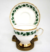 Tuscan Bone China Tea Cup and Saucer Green Ivy Gilded Lovely Made in England - £8.75 GBP
