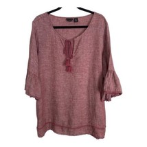 Tahari Womens Shirt Adult Size 2xl Mauve Rose Tassel Bell Sleeve 100% Linen Boho - £24.26 GBP