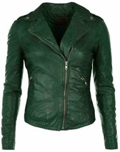 Green Real Stylish Modern  Biker Women&#39;s Genuine Lambskin Leather Jacket - £83.42 GBP