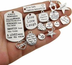 10 Quote Charms Word Pendants Antiqued Silver Mixed Lot Assorted Inspira... - $5.19