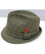Vintage Park Hall  tweed brown  plaid fedora hat with band and feather - £21.79 GBP