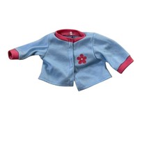 Doll Clothes Blue Knit Cardigan Pink Trim Flower Applique - $7.43