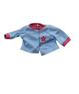 Doll Clothes Blue Knit Cardigan Pink Trim Flower Applique - $7.43