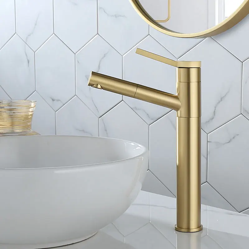 House Home Brush gold pull out bathroom sink faucet rotation brA single ...