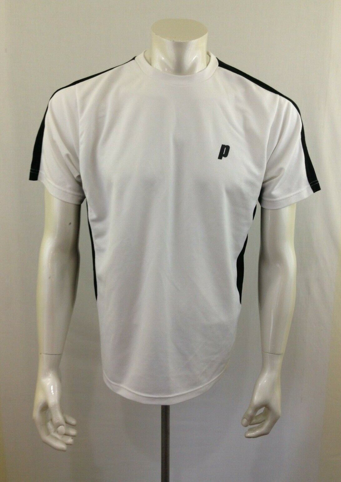Primary image for Prince Men's Polyester Short Sleeve Crew Neck White Black Athletic Shirt Size M