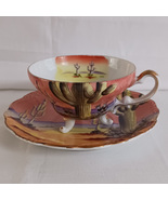 Vintage Handpainted Teacup &amp; Saucer Southwest Desert Scene Giant Cactus ... - $40.00