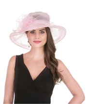 Lucky Leaf Organza Derby Church Hats for Women Bridal Wedding Tea Party Hat(Pink - £25.98 GBP