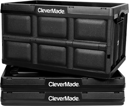 Folding Plastic Stackable Utility Crates, No Lid, Solid Wall, Clevermade, Black. - £65.49 GBP
