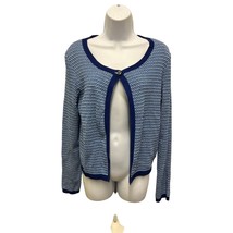 Liz Claiborne Cardigan SZ M Blue White One Button Front Knit Sweater Cot... - $16.14