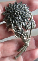 Sterling Silver Antique Brooch Flower .925 Vintage Pin Estate Sale - £33.62 GBP