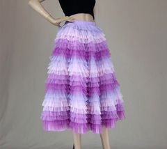 Hot Pink Purple Gray Purple Women Tier Tulle Skirts Mesh Skirt Full Midi Skirts image 2