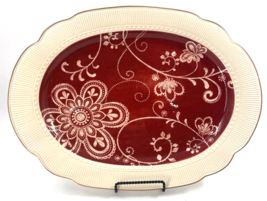 Maribeth Ironstone PIER 1 IMPORTS Oval 16&quot; XL Serving Platter Red Floral EUC  - £39.65 GBP
