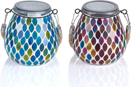 Mosaic Solar Hanging Lights 2 Pack, Solar Hanging Lanterns Outdoor, Elec... - £29.08 GBP