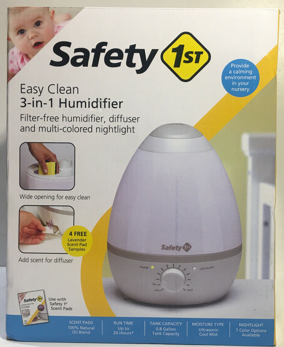 Safety 1st Easy Clean 3-in-1 Humidifier, Multi-Colored Nightlight White/Grey NEW - $41.98