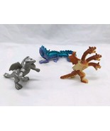 (3) Small Dragon Toys 2&quot; Silver Blue Three Headed - $19.79