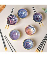 Johari Bazar  Multicolor Set of 6 Mandala Ceramic Side Bowls and Chopsticks - $1,600.37 MXN