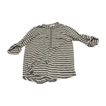 Calvin Klein Blouse Top Womens Large Gray White Striped Half Zip Roll Ta... - £11.36 GBP