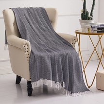 Knit Throw Blanket Decorative Throw Blanket with Tassel Navy and White (50&quot;x60&quot;) - £13.17 GBP