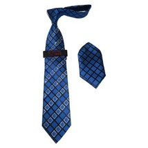 Mens Steven Land Density 100% Silk Crystal Tie/Hankie Set CR29-04 Royal Blue image 3