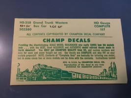 Vintage Champ Decals No. HB-358 Grand Trunk Western GTW Boxcar White HO - £11.74 GBP
