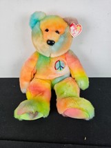 RARE RETIRED Peace The Bear Tie-Dye Ty Beanie Buddy 1999 Beanbag Plush 9335 - $5.89