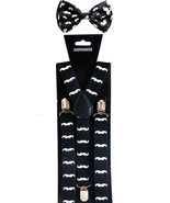 Mustache SUSPENDERS and BOW TIE COMBO SET Unisex Adjustable Suspender Bo... - £6.96 GBP
