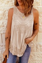 Lace Detail Buttons Back Sleeveless Top - £25.17 GBP