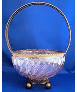 ANTIQUE IRIDCESCENT SIGNED BACCARAT BOWL w/ORMOLU MOUNTED FOOTED BASKET ... - $125.00