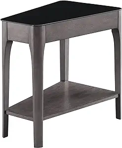 11102-Gr Obsidian Glass Top Wedge Table With Shelf, Smoke Gray/Black - $286.99