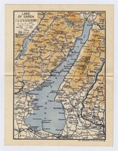 1937 Original Vintage Map Of Lake Garda Lago Di Garda Benaco / Italy - $24.22