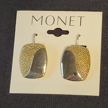 VTG Monet Pierced Earrings Gold Tone Half Textured Jewelry 3/4&quot; New On Card - £11.89 GBP