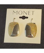 VTG Monet Pierced Earrings Gold Tone Half Textured Jewelry 3/4&quot; New On Card - $20.25 CAD