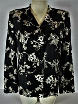 CHARTER CLUB womens Sz 10 L/S black FLORAL GRAPHIC lined 100% SILK jacke... - $27.99