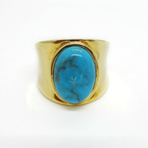 Turquoise Cabochon 18k Gold Vermeil Sterling Ring Size 7.75 - £78.95 GBP