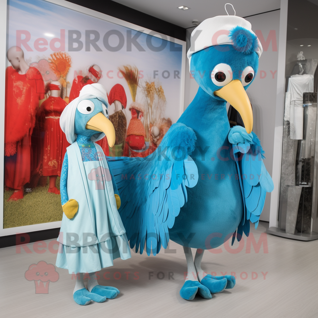 Sky Blue Turkey mascot costume character dressed with a Shift Dress and ... - $1,199.00